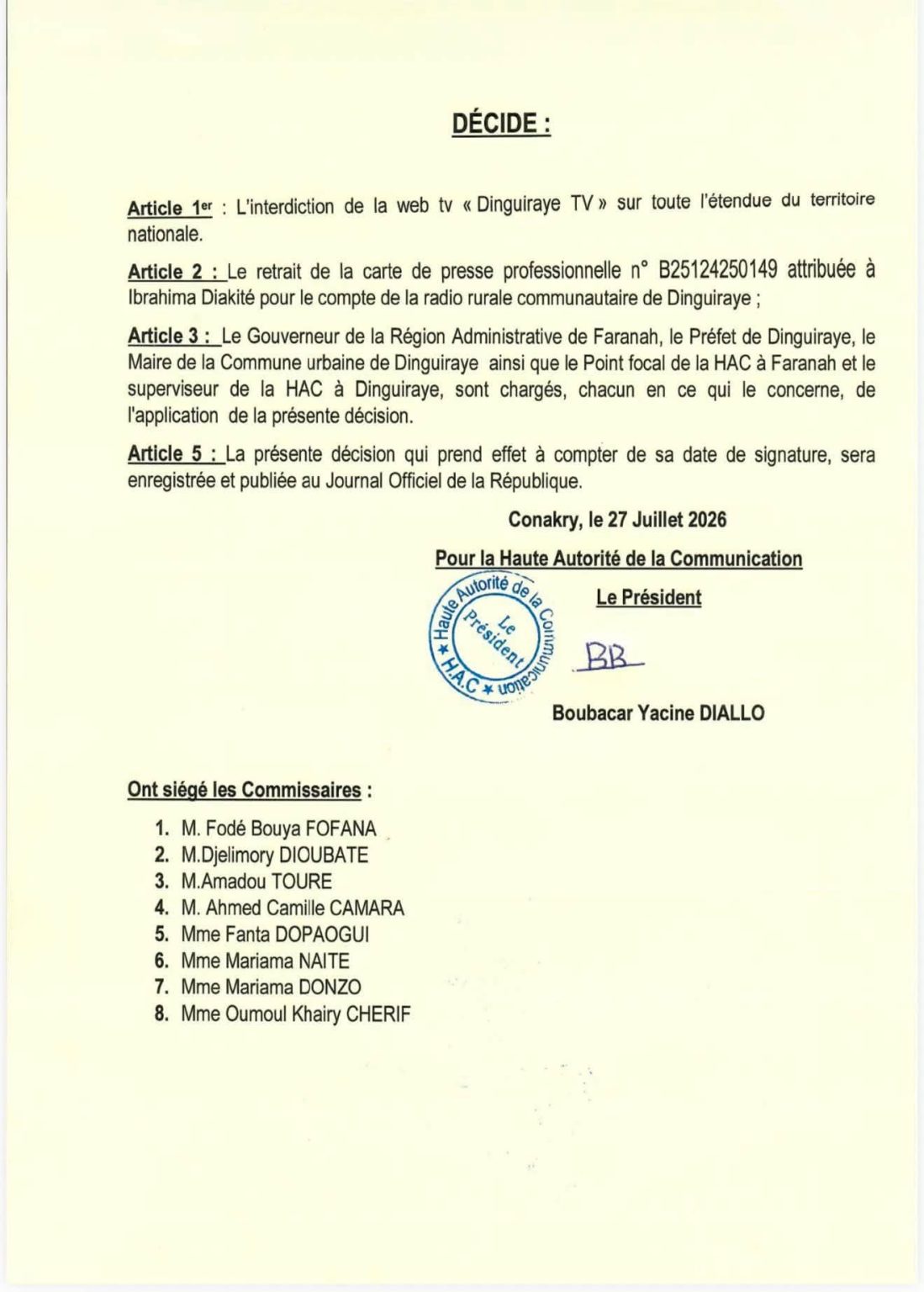 Médias : la HAC interdit « Dinguiraye TV » et retire la carte de presse de son fondateur