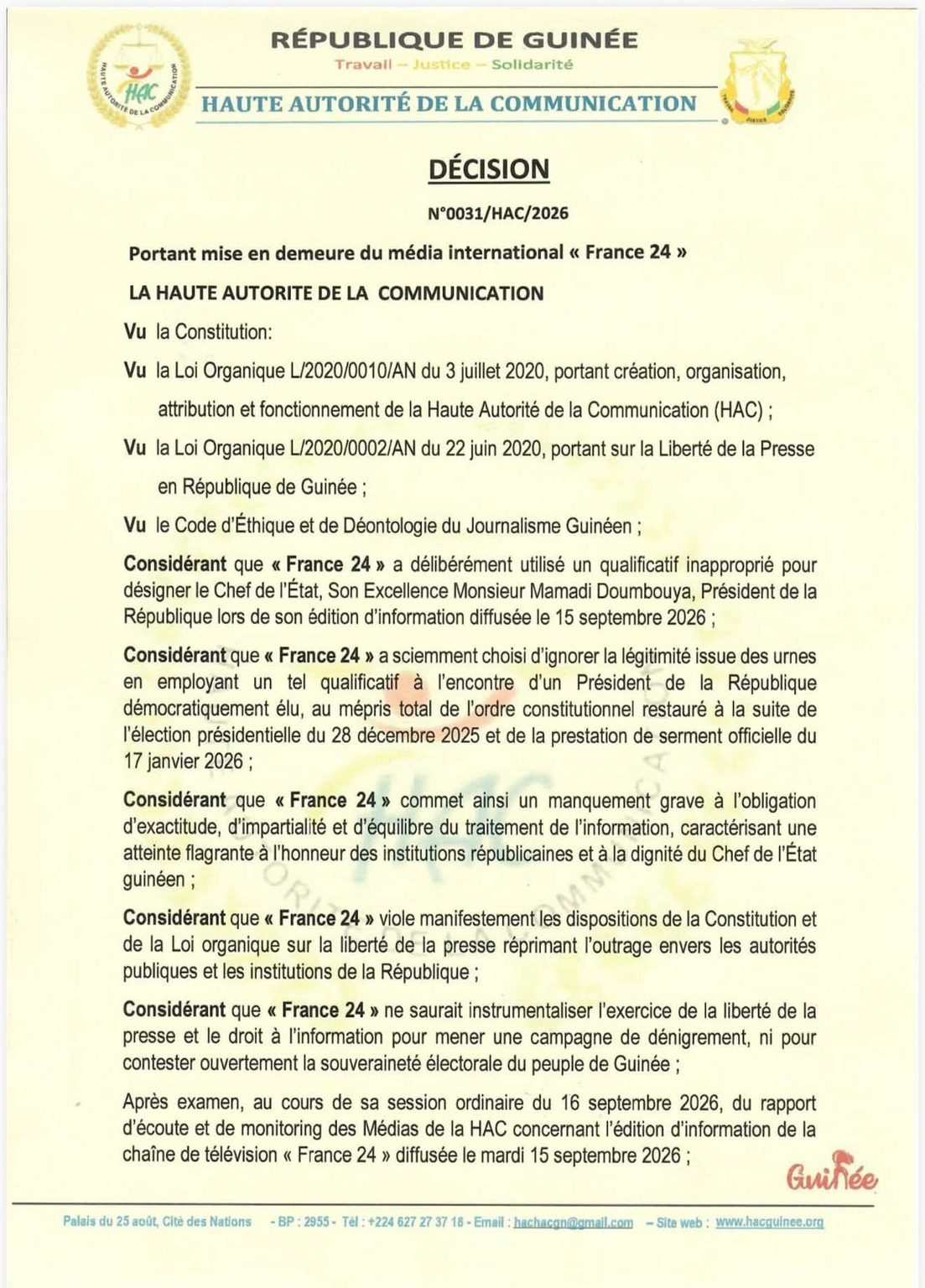 HAC : France 24 mise en demeure pour des termes jugés inappropriés